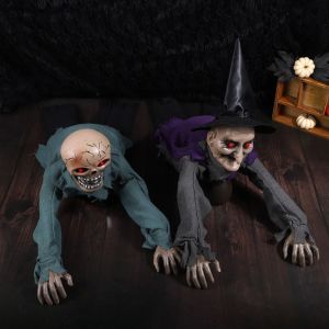 YOUSHI TOP Đầu trọc Ma Bò Qua Đất Halloween Gấp Điện Sân vườn đầy xác chết người. Trang trí Halloween Đôi mắt rạng rỡ. Mô hình zombie đang leo trèo. Halloween