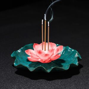 SOULLOV Ceramics Lotus Incense Burner Sleep Aid Zen Chinese Style Lotus Censer Holder Creative Ornament Lotus Incense Stick For Household Aroma