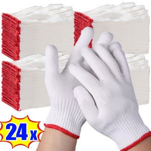 ApeaxFortisCOD🧤 12/24Pairs Anti-slip Labour Protection Gloves / Cotton Yarn Nylon Work Gloves / Industrial Manufacturing Safety Gloves- Knitted Gloves Heavy Duty Construction Male Construction Handling Special Site Work Cotton Thread Non-slip