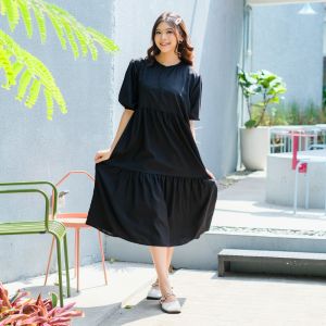Yoenik Apparel Chaewon Ruffle Midi Dress - Dress Umpak Korea - Midi Dress Kekinian - Dress Busui