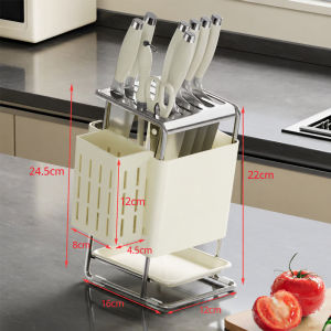 SG-Knife Rack 304 Stainless Steel Kitchen Cutlery Storage Countertop Chopstick Holder with Drip Tray