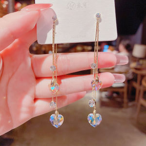 Frascati Bông Tai Tua Rua Hình Trái Tim Pha Lê Hàn Quốc Khuyên Tai Dáng Dài Hai Mặt Cho Nữ Quà Tặng Trang Sức Thời Trang Thanh Lịch Tinh Tế