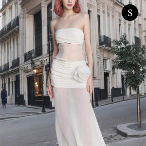 🌟CORE🌟Vacation Style Dress See-through Mesh Strapless Dress Temperament Slim Fitting Long Dress