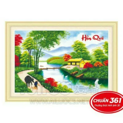 Tranh thêu chữ thập phong cảnh làng quê 3D Ailuo AL53375