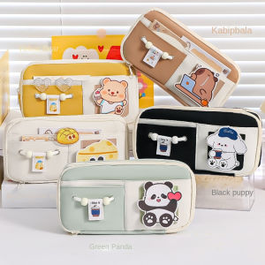 WHITE Butter Bear Cartoon Stationery Bag Cartoon Animal White Dog Puppy Korean Style Pencil Case Kawaii Capybara/Panda/Cheese Large Pencil Pouch Stationery Holder