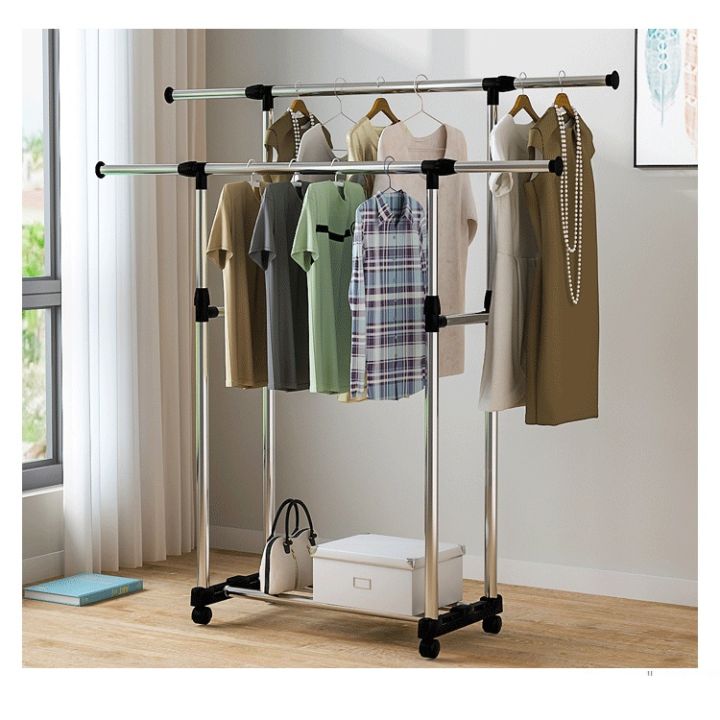 Single Hanging Racks UnihomSG Telescopic Single And Double Pole Portable Adjustable Laundry ...