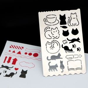 SIMPL Hollow Design Stainless Steel Drawing Ruler Rust Proof Precision Geometric Shapes Stencil Rulers Multi-Functional Cat Shape Scrapbooking Ruler Hand Drawing