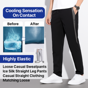 Plus Size Men Cooling Pants Ultra Thin Stretch Waistband Gym Sweat Wicking Loose Trousers UV Protection