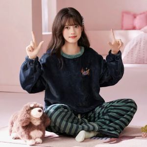 Winter Warm Teenage Pajamas Animal Cartoon Bear Kids Pijamas Set Coral Fleece Plush Girls Home Clothes Flannel Boys Sleepwear2026
