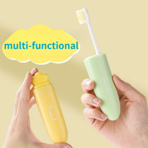 2-IN-1 Foldable Travel Toothbrush Set/Portable Soft Bristled Toothbrush with Protective Cap/Hygienic Travel & Daily Use