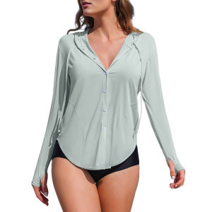 Charmo Rash Guard for Women UPF 50+ Sun Protection Clothing Button Down SPF Hoodie Beach Shirts