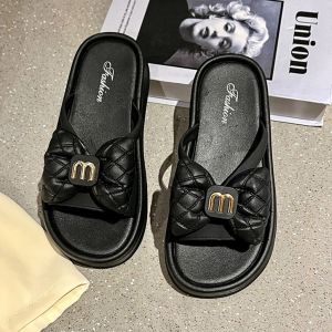 OKAIDO Sandal Flat Slides Wanita Cewek Perempuan Pita Huruf M Gaya Fashion Korea Style Kekinian