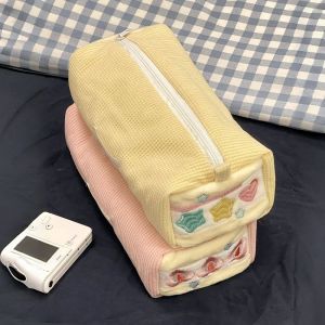 WAYCAI งานปัก กระเป๋าปากกา ความจุขนาดใหญ่ ผ้าคอร์ดูรอย กล่องดินสอ คุณภาพสูง หลายฟังก์ชัน กระเป๋าเครื่องเขียน ของขวัญ