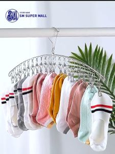 【SM Mall】Stainless Steel Clips Hanger 16 Clamps Round Sock Drying Rack Windproof Rust Resistant for Dorm Balcony Household Underwear Socks Towel Scarf Gloves Holder Strong Durable
