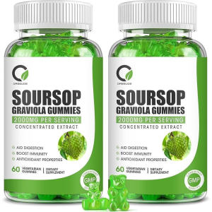 Soursop Graviola Gummies Organic Soursop Leaves and Seeds Extract with Vitamin C Zinc Digestive Aid Immune Support and Antioxidant Properties Gluten Free Vegan 60 Gummies
