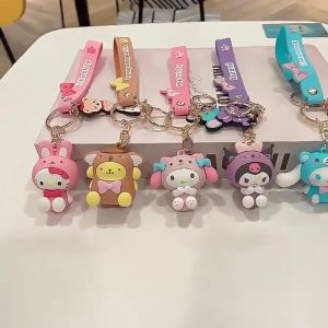 Sanrio Keychain Cute Kuromi Melody Cinnamoroll Hello Kitty Anime Doll Key Chain Schoolbag Pendant