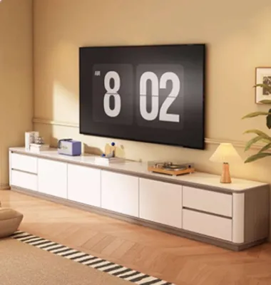 Tv Console Cabinet Sintered Stone Tv Cabinet Solid Wood Coffee Table Set Luxury All-In-One Storage Floor Cabinet
