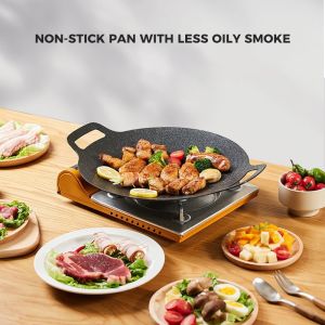 Cast Iron Grill Plate Thick Cast Iron Frying Pan Flat Pancake Griddle Non-stick Barbecue Cast Grill Plate Outdoor Cooking Non-stick Frying Pan Cassette Outdoor Stove