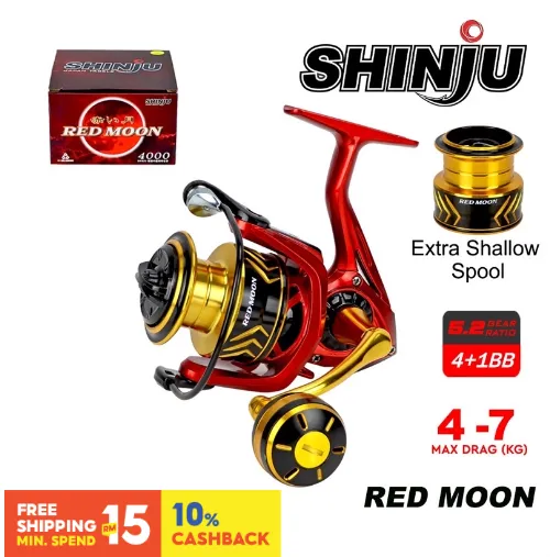 Max Drag 4kg - 7kg) Shinju Red Moon Spinning Fishing Reel Mesin