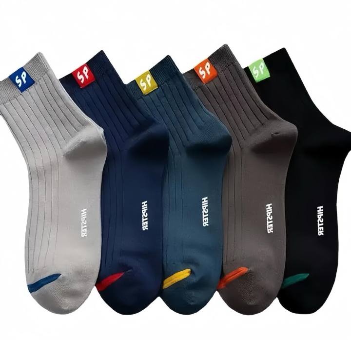 Goodluck 5 pairs in a bag Men's pure cotton socks Simple style letter medium tube jacquard casual socks Unisex 36-43