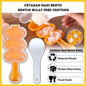 Cetakan Nasi Bento Bola Bulat Kepal Gulung 3in1 FREE Centong / Rice Ball Shaker Mold / Alat Bantu Pembentuk Onigiri Makanan Manual Praktis Ala Korea Jepang / Sushi Maker Pencetak Anti Lengket BPA FREE Multifungsi - GP Mall