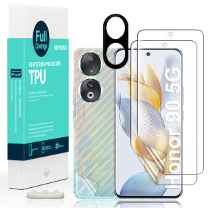 Ibywind For Honor 90 5G Screen Protetorwith 2Pcs Flexible TPU Film1Pc Camera Lens Protector1Pc Backing Carbon Fiber Film [Fingerprint ReaderEasy to install]