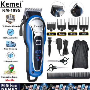 Kemei KM-1995 LCD Monitor Fast Charging Hair Clipper For Men Professional Electric Cordless Kemei Hair Trimmer (Blue)
