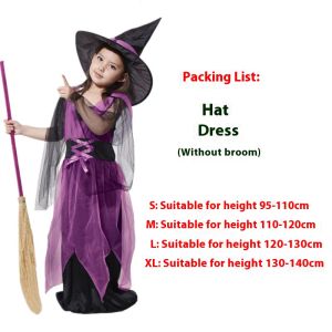New Halloween Witch Costume For Kids 3-13YRS With Hat Vampire Pumpkin Party Cosplay School Performance Party Costume Dress Little Girls Cute Witch Costume