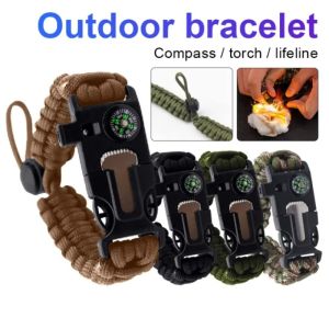 5 In1 Survival Bracelet Outdoor Multi-functional Bracelet Survival Bracelet with Compass Flint Fire Starter Camping Bracelet