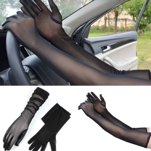 Women Evening Party Gloves Elastic Sheer Tulle Fancy Wedding Bridal Gloves Arm Length for 1920s Costume Operas Prom