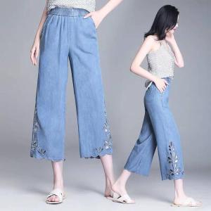 Hollow embroidered jeans trousers thin section wide leg pants summer casual pants loose