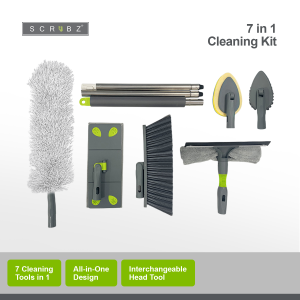 Scrubz 7-in-1 Cleaning Kit Broom Mop Wiper Brush & Duster Set