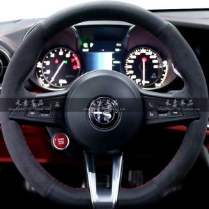 Kaly Hand sewn Braid Car Steering Wheel Cover For Alfa Romeo Giulia Stelvio Giulietta black ultrathin antiskid Genuine Leather suede P9M4Y