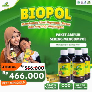 BIOPOL [Paket 4 Botol] - Madu Herbal Atasi Masalah Ngompol Beser dan Anyang-anyangan untuk Anak Remaja dan Dewasa BPOM dan Halal isi 280 gr
