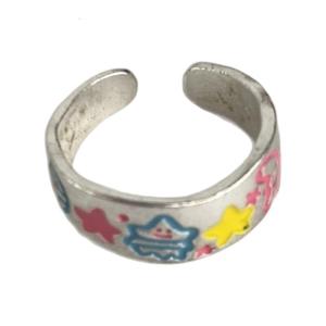 Adjustable Alloy Cartoon Dinosaurs Rings Playful Graffiti Designs Star Accent Trendy Accessories for Teens