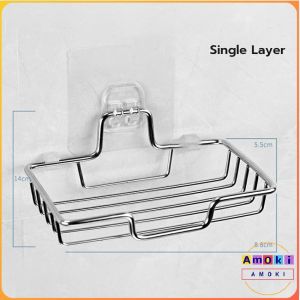 AmoKi Soap Holder Stainless Steel Double Layer Soap Box Toilet Rack Wall-mounted Bathroom Holder
