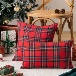 Keranixy Christmas Pillowcase Scottish Checkered Pattern Throw Pillow Case Sofa Cushions Covers 45*45cm
