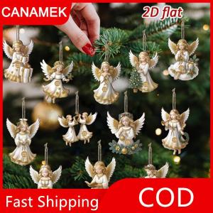 【CANAMEK】 12Pcs Đồ Trang Trí Giáng Sinh Cổ Điển Bằng Gỗ Màu Trắng Thiên Thần Mặt Dây Chuyền Giáng Sinh Vui Vẻ Năm Mới Mặt Dây Chuyền Quà Tặng Xmas Tree Trang Trí Nội Thất Nguồn Cung Cấp