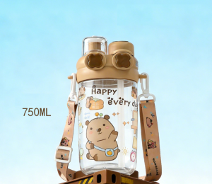 750ML Cute Capybara Large Capacity Sport Water Bottle Portable Plastic Outdoor Camping School 2 Heads -DUAL drink bottle