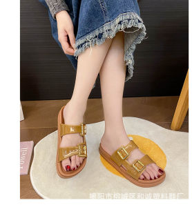 Sandal Wanita Fliptop Strip Gesper Gold Import High Quality S2