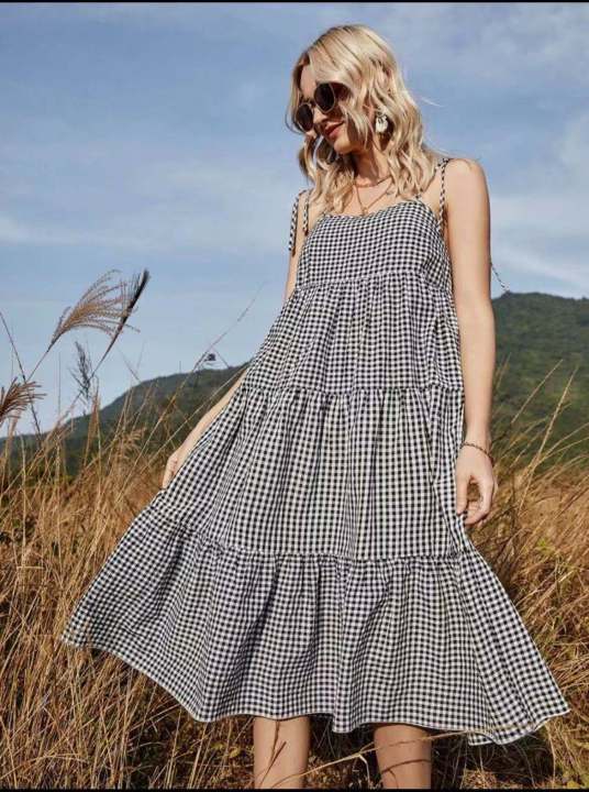 knee length dresses for ladies Ruffle Hem Cami Plain Midi Dress main image 0