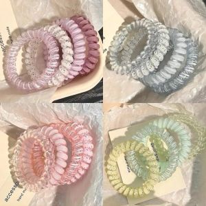 4pcs/Bag High Elastic Gradient Color Spiral Hair Rope Girl Head Rope Hair Ring Rubber Band