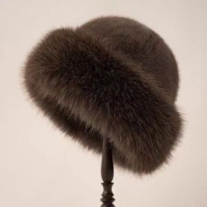 GOLFDIN Thicken Fluffy Fur Bucket Hat Warm Cold Panama Cap Ear Protection Winter Hat Women