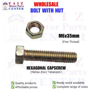 10 pcs. BH. 6x35mm (#10 sa yabe /tools)GOLD PLATED HEX BOLT WITH NUT (Tetanized Zinc Plated)