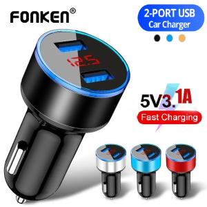 Bộ Sạc Xe Hơi FONKEN 3.1A USB 2 Cổng Sạc Điện Thoại Màn Hình LED Sạc Nhanh Bộ Chuyển Đổi Micro Type C Phổ Biến