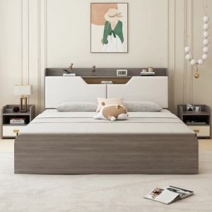 Solid wood high  bed 1.5m double bed storage bed 1.2m single bed storage 1.8m master bedroom European style wedding bed