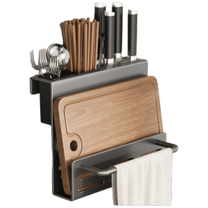 TEWUB Multifunctional Cutting Board Rack Carbon Steel Heavy Duty Kitchen Storage Rack Chopstick Holder No Drill Kitchen Rack Kitchen