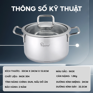 Nồi Inox Nova 304 Cao Cấp 5 Đáy La gourmet 20cm-Sử dụng bếp Từ- Chính hãng- Bảo hành 2 năm-412461