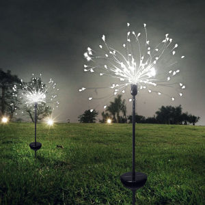 Angelila 2 pcs Solar Garden Firework Lights Multicolor Warm White Outdoor Decorative Lights 90/120/150 LED Waterproof Solar Fireworks Lamp 3 Brightness 8 Modes Sparkles Landscape DIY Light for Patio Christmas Yard Decorative Pathway Party Decor