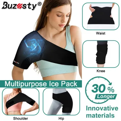 Buzesty Shoulder Support Brace Large Gel Ice Pack Wrap Hot & Cold Therapy for Knee Shoulder and Hip Pain ReliefTendinitisSwellingSprains Bruises